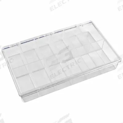 FLAMBEAU Compartment Box: 6 1/2 in x 10 3/4 in x 1 7/8 in, Clear, 12 Compartments - Small Parts Compartmented Boxes with Fixed Dividers