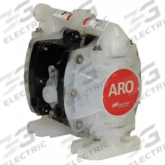ARO Double Diaphragm Pump: Polypropylene Body, 1/4 in, NPT Connection, 5.3 gpm, 125 ft Max. Head (MPN PD01P-HKS-KTT-A). Key specifications — Brand: ARO; Seat Material: PVDF; Check Valve Material: PTFE.