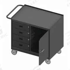 DURHAM MFG Mobile Cabinet Workbench: 36 in x 24 in, Steel, 1,200 lb Overall Load Capacity, Gray (MPN 3121-95). Key specifications — Included Components: Handle on Side; Assembly: Fully Assembled; Brand: DURHAM MFG.