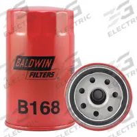 BALDWIN FILTERS Oil Filter: B168, M20-1.50 Thread Size, 5 1/8 in Overall Ht, 3 in Outside Dia, Oil. Key specifications — Baldwin Interchange: B168; Brand: BALDWIN FILTERS; Compatible Vehicle Make: Takeuchi; Includes: Anti-Drainback Valve; Media Material: Cellulose.