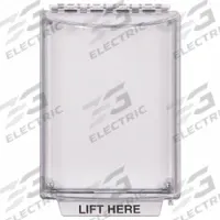 SAFETY TECHNOLOGY INTERNATIONAL Enclose Protective Cover: Polycarbonate, 3 7/8 in Overall Dp (MPN STI-13200NC). Key specifications — Manufacturer Part Number: STI-13200NC; Brand: SAFETY TECHNOLOGY INTERNATIONAL; Color: Clear; For Location: Outdoor; For Use With: Pull Stations; IP Rating: IP56; Includes: Mounting Hardware; Legend: LIFT HERE.
