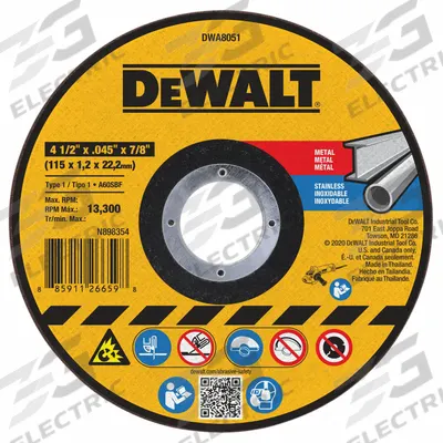 DEWALT Abrasive Cut-Off Wheel: Type 1, 4 1/2" x 0.045" x 7/8", Aluminum Oxide - General Purpose Cut-Off Wheels for Carbon & Stainless Steel