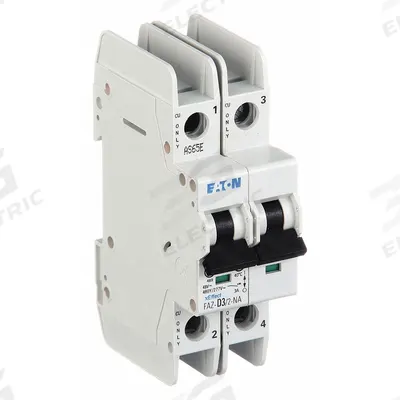 EATON IEC Miniature Circuit Breaker: 3 A Amps, 48/96V DC, 10kA at 277/480V AC, Screw Clamp - D-Curve, 2-Pole UL489 DIN Rail-Mount Miniature Circuit Breakers