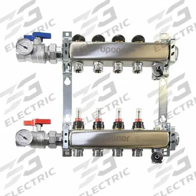 UPONOR Manifold Assembly: Stainless Steel, 1 1/4 in, 3/4 in, 1 Inlets, 1 Outlets - Plumbing & Heating Branch Manifolds