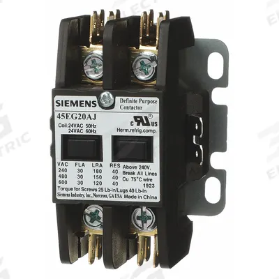 Siemens Definite Purpose Magnetic Contactor: 2 Poles, 480V AC, 30 A - Non-Reversing Definite Purpose Contactors