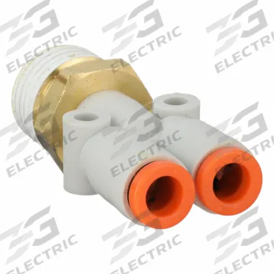 SMC Push-Fit Wye Fitting: 3/16 in OD x 3/16 in OD x 1/4 in Pipe x 3/16 in Pipe Size - Polybutylene & Brass Tube Fittings