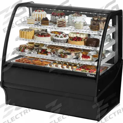 TRUE REFRIGERATION Refrigerated Merchandiser: 49 1/8 in x 48 1/4 in x 39 in, Black - Curved Glass Display Refrigerator Merchandisers