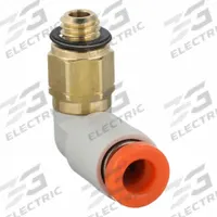 SMC Push-Fit Elbow Fitting: 5/32 in OD x 5/32 in Pipe Size, Push-to-Connect x MUNF, Brass, White (MPN KQ2L03-32A). Key specifications — Brand: SMC; Thread Size A: #10-32.
