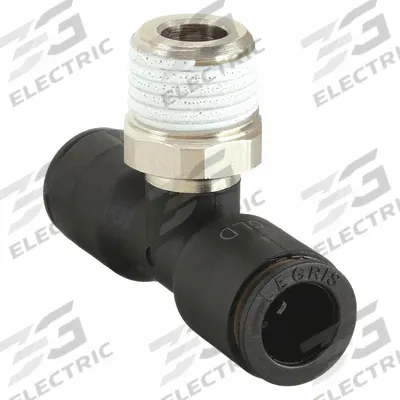 LEGRIS Push-Fit Tee Fitting: 5/16 in OD x 5/16 in OD x 1/4 in Pipe Size, Tube x Tube x MBSPT - Nylon & Nickel-Plated Brass Tube Fittings