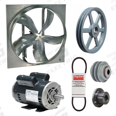 Dayton Exhaust Fan with Drive Package: Belt Drive, 54 in Blade, 2 hp, 32,589 cfm - Belt-Drive Panel Exhaust Fans with Drive Package