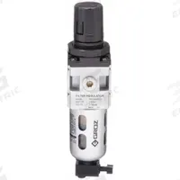GROZ Filter-Regulator: Light Duty Series, 1/8 in NPT, 14 cfm, 40 micron, 7 psi to 145 psi, Aluminum (MPN FRC139034-S). Key specifications — attr109419: GROZ; attr109429: Aluminum; attr109463: No; attr109467: Nitrile; attr109468: Light Duty.