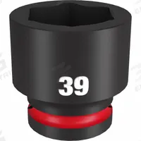 MILWAUKEE Standard Impact Socket: 3/4 in Drive Size, Metric, 39 mm Socket Size, 6-Point, Std (MPN 49-66-6377). Key specifications — attr1215501: MILWAUKEE; attr1215515: Black Phosphate; attr1215518: 39 mm.