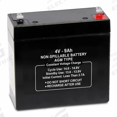 APPROVED VENDOR Sealed Lead Acid Battery: 4V DC, 9 Ah Capacity, 4 in Ht, 1.73 in Wd, 4.02 in Dp - AGM Sealed Lead Acid Batteries