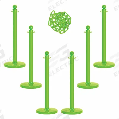 APPROVED VENDOR Barrier Post Kit: Safety Green Chain Color, 50 ft Chain Lg - Solid-Color Plastic Chain Barrier Systems