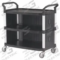 APPROVED VENDOR Enclosed Cart: Enclosed, 400 lb Max Load Capacity, 3 Shelves, 39 3/4 in Overall Ht (MPN 35KT30). Key specifications — NSF Certified: No; Brand: APPROVED VENDOR; Caster Type: (2) w/Brake; Enclosed/Open/Partially Enclosed: Enclosed; Color: Black; Material: Fiberglass/Plastic; Product Type: Enclosed Cart.