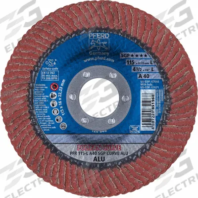 PFERD Flap Disc: Radial, 4-1/2" x 7/8", Aluminum Oxide, 40 Grit, Fiberglass Bk - General Purpose Flap Discs for Stainless Steel & Soft Metals