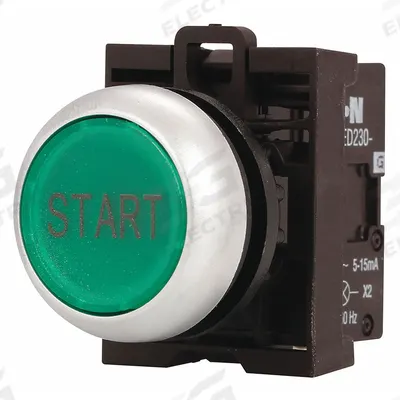 EATON Flush Push Button: Red, 22 mm Mounting Size, Non-Metallic - Illuminated Flush-Mount Push-Button Operators