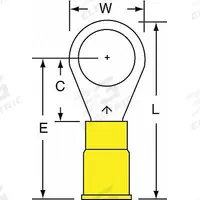 3M Ring Terminal: Yellow, Vinyl Insulation, 3/8 in Stud Size, 12 AWG to 10 AWG Wire Sizes, 600 V (MPN MVU10-38R/SK). Key specifications — attr1308027: 3M; attr1356513: MVU10.