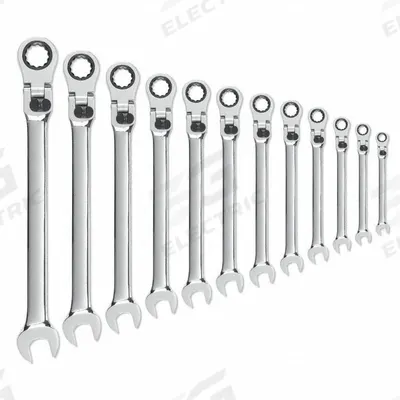 GEARWRENCH Combination Ratcheting Wrench Set: Alloy Steel, Full Polish Chrome, 12 Tools - Metric 12-Point Ratcheting Combination Wrench Sets