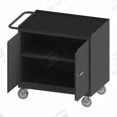 DURHAM MFG Mobile Cabinet Workbench: 36 in x 24 in, Rubber, 1,200 lb Overall Load Capacity, Gray (MPN 3100RM-5PU-95). Key specifications — Included Components: Handle on Side; Assembly: Fully Assembled; Brand: DURHAM MFG.