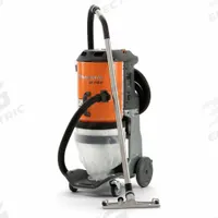 HUSQVARNA Dust Extractor: HEPA, Dry, 124 cfm Air Flow, 1 1/2 in Hose Dia (MPN DE 110 H). Key specifications — attr118028: Steel; attr118016: Yes; attr117997: HUSQVARNA.