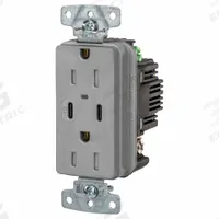 USB Receptacle: Duplex, 5-15R, 2 USB Ports, USB Type A/C, Gray, 125V AC, 15 A (MPN USB15CPDGY). Key specifications — Brand: HUBBELL.