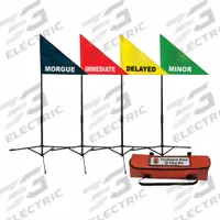 DISASTER MANAGEMENT SYSTEMS Triage Flag Kit: Black/Green/Red/Yellow, 19 in Overall Wd, Nylon (MPN DMS 05012). Key specifications — Legend: Immediate; Brand: DISASTER MANAGEMENT SYSTEMS; Color: Yellow; Product Type: Triage Flag Set; Includes: Delayed Flag; Material: Nylon.