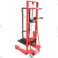 DAYTON Manual Cylinder Platform Lift Truck: 300 lb, 20 in L x 12 in W Platform, Chain, Fixed Base (MPN 26W610). Key specifications — Securing Mechanism: Chain; Brand: DAYTON; Caster/Wheel Configuration: (2) Rigid.