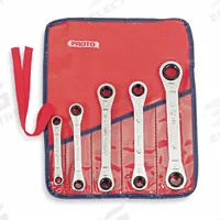 PROTO Box End Wrench Set: Alloy Steel, Chrome, 5 Tools, 7 mm to 17 mm Range of Head Sizes, Pouch (MPN J1190MA). Key specifications — attr324927: PROTO; attr309452: Pouch; attr309451: No; attr309461: Chrome; attr309460: Alloy Steel; attr309463: No; attr309449: 7 mm to 17 mm.