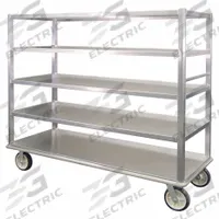 NEW AGE INDUSTRIAL Queen Marys for Bussing: 2,500 lb Max Load Capacity, 5 Shelves, 29 in Overall Wd (MPN 1451). Key specifications — NSF Certified: Yes; Material: Aluminum; Brand: NEW AGE INDUSTRIAL; Includes Handle: Yes; Shelf Edge Style: All Edges Down.