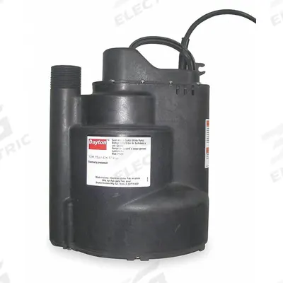 Dayton Submersible Sump Pump: 1/2 hp, 115V AC, 36.7 gpm Flow Rate @ 10' of Head - General Purpose Submersible Sump Pumps