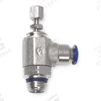 AIGNEP USA Universal Flow Control: Elbow Fitting, Knob, 3/8 in Valve Body Size, 3/8 in Tube (MPN 88978-06-06). Key specifications — attr947203: Stainless Steel; attr947205: AIGNEP USA.