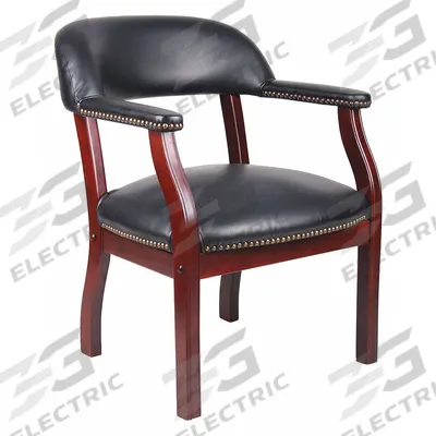 BOSS Captain's Chair: Black, Mahogany, 0 Casters/Glides, Nail Head Accents, 24 in Overall Wd - Guest & Side Chairs