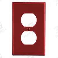 HUBBELL Wall Plate: Duplex Outlet, 1 Gang, Red, Std Size (MPN P8R). Key specifications — Brand: HUBBELL; Material: Polycarbonate.