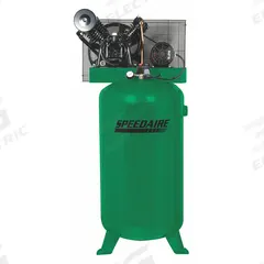 SPEEDAIRE Electric Air Compressor: 5 hp, 2 Stage, Vertical, 80 gal, 13.7 cfm, 175 psi, 208-230V AC (MPN 35WC83). Key specifications — attr48430: SPEEDAIRE; attr48445: 60 Hz; attr48448: Manual Drain Valve; attr48450: 208-230V AC; attr48474: Three; attr48487: Vertical.