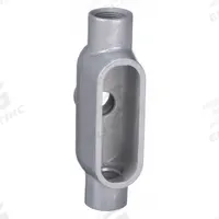 Conduit Outlet Body: Iron, 1 1/2 in Trade Size, TB Body, 27 cu in Body Capacity, Threaded Hub (MPN TB57). Key specifications — Finish: Powder Coated; For Use With: RMC; Brand: HUBBELL KILLARK; Hub Style: Threaded; Mfr. Series: Duraloy 7.