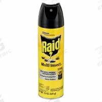 RAID Insect Killer: For Use On Flying and Crawling Insects, Aerosol Spray Can, 15 oz Container Size (MPN 300819). Key specifications — Brand: RAID; Container Type: Aerosol Spray Can; DEET Concentration: DEET-Free; Form: Aerosol Spray; Indoor/Outdoor Use: Indoor/Outdoor; Insect Group: Flying and Crawling; Targeted Insects: Cockroaches.