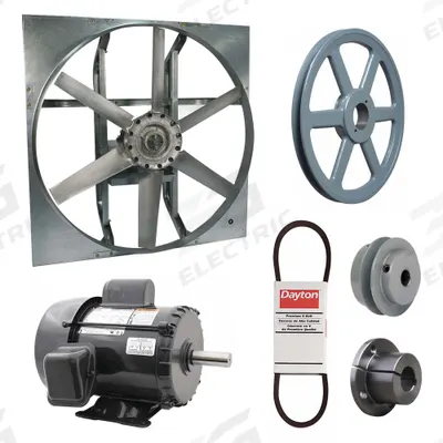 Dayton Exhaust Fan with Drive Package: Belt Drive, 54 in Blade, 2 hp, 29,332 cfm - Belt-Drive Panel Exhaust Fans with Drive Package