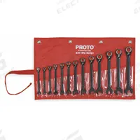 PROTO Combination Wrench Set: Alloy Steel, Black Chrome, 13 Tools, 7 mm to 19 mm Range of Head Sizes (MPN JSCVM-13S). Key specifications — attr309581: Black Chrome; attr309580: Alloy Steel; attr309571: Yes; attr309583: No; attr309587: Yes; attr324931: PROTO; attr309569: 7 mm to 19 mm; attr309572: Tool Roll.