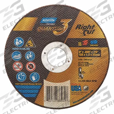 NORTON Abrasive Cut-Off Wheel: Type 1, 5" x 0.045" x 7/8", Ceramic, 36 Grit - Cool-Cutting Cut-Off Wheels for Carbon & Stainless Steel