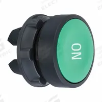 SCHNEIDER Flush Push Button: Green, 22 mm Mounting Size, Non-Metallic, Momentary (MPN ZB5AA341). Key specifications — Brand: SCHNEIDER; Action: Momentary; Legend: On; Series: XB5; Push Button Material Type: Non-Metallic.