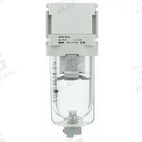 SMC Air Filter: Coalescing, 3/4 in NPT, 5 micron, 145 psi Max Op Pressure, Plastic Bowl, AF-D (MPN AF40-N06-Z-D). Key specifications — attr110055: AF-D; attr110008: SMC.