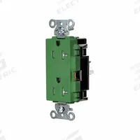 HUBBELL Receptacle: Decorator Duplex, 5-20, Green, 125V AC, 20 A, 2 Pole / 3 Wire (MPN DR20STGNTR)
