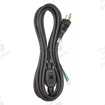APPROVED VENDOR Power Cord: 12 ft Lg, 3/16, 5-15P Plug, Bare Wire Receptacle, SJT, PVC - General Purpose Power Cords with On/Off Switch