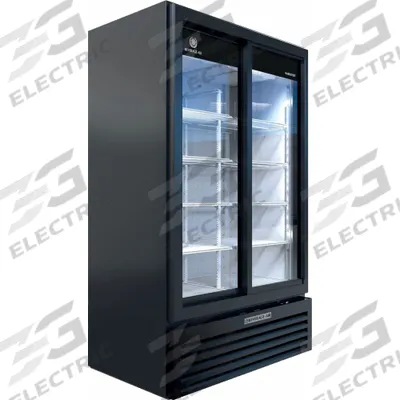 BEVERAGE-AIR Refrigerated Merchandiser: 78 3/8 in x 47 1/8 in x 29 1/4 in, Black, Sliding - Glass Door Refrigerator Merchandisers