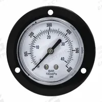 PIC GAUGES Panel-Mount Pressure Gauge: Front Flange, 0 psi to 600 psi, 2 1/2 in Dial, Center Back (MPN 104D-258K). Key specifications — Accuracy: ±3-2-3%; Brand: PIC GAUGES; Vibration Resistance Properties: None; Gauge Wetted Parts: Copper.
