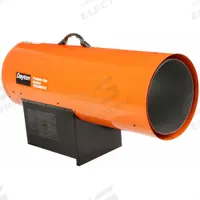 DAYTON Portable Gas Torpedo Heater: 300,000 BtuH Heating Capacity Output, 7,000 sq ft Heating Area (MPN 3VE59). Key specifications — Brand: DAYTON; Key Features: Flame-Out Sensor; Overall Dimensions - H x W x D: 18-1/2 in x 33-3/4 in x 12-5/8 in.