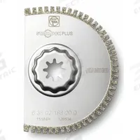 FEIN Oscillating Scraper Blade: 3 9/16 in Blade Wd, 3 9/16 in Blade Lg, Diamond Grit, 1 Pieces (MPN 63502188210). Key specifications — attr1097676: FEIN; attr1097658: Diamond Grit; attr1097655: Rounded.