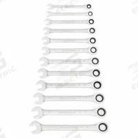 GEARWRENCH Combination Wrench Set: Alloy Steel, Chrome, 12 Tools, 8 mm to 19 mm Range of Head Sizes (MPN 9412). Key specifications — attr309581: Chrome; attr309580: Alloy Steel; attr309571: No; attr309583: No; attr309587: Yes; attr324931: GEARWRENCH; attr309569: 8 mm to 19 mm.