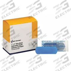 FIRST AID ONLY Adhesive Bandage: Strip Bandages, 1 in Wd, 3 in Lg, Metal Detectable, Plastic, Strip (MPN 90992). Key specifications — Product Type: Strip Bandages; Unitized: Unitized; Water Resistance: Water Resistant; Brand: FIRST AID ONLY; Latex Content: Latex Free; Metal Detectable: Metal Detectable; Package Type: Box; Manufacturer Part Number: 90992.
